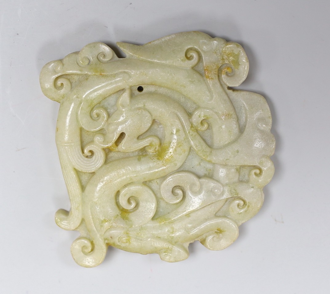 Assorted Chinese ceramics and a Chinese carved hardstone plaque, 7cms wide